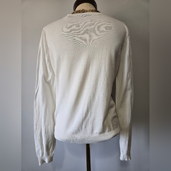 Pierre Cardin White Cardigan Sweater With Pastel Lace. Size Small - Picture 6 of 10